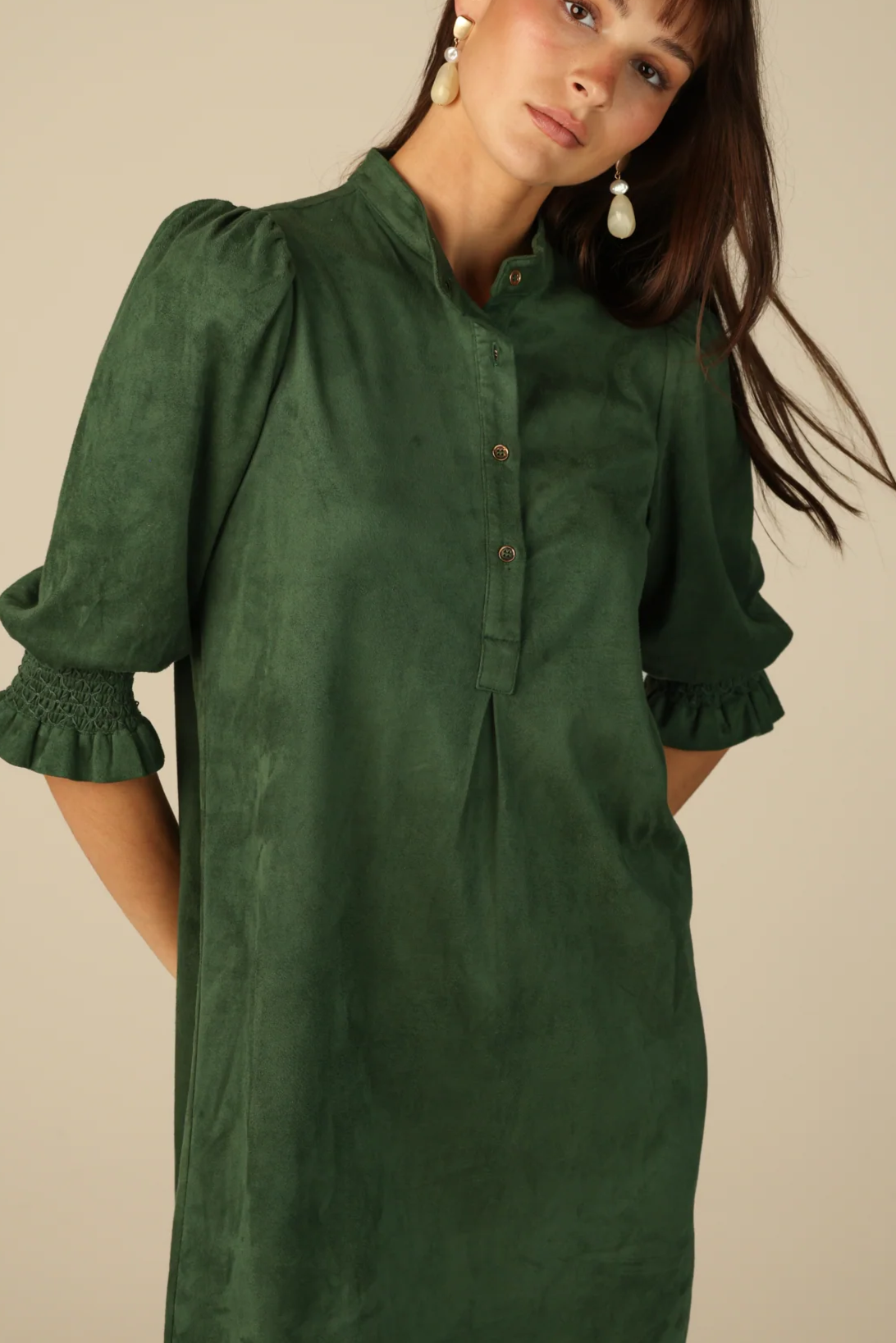 Percy Popover Dress in Spruce Suede