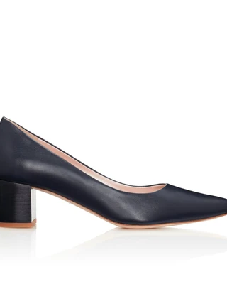 Josie Navy Leather Low Block Heel