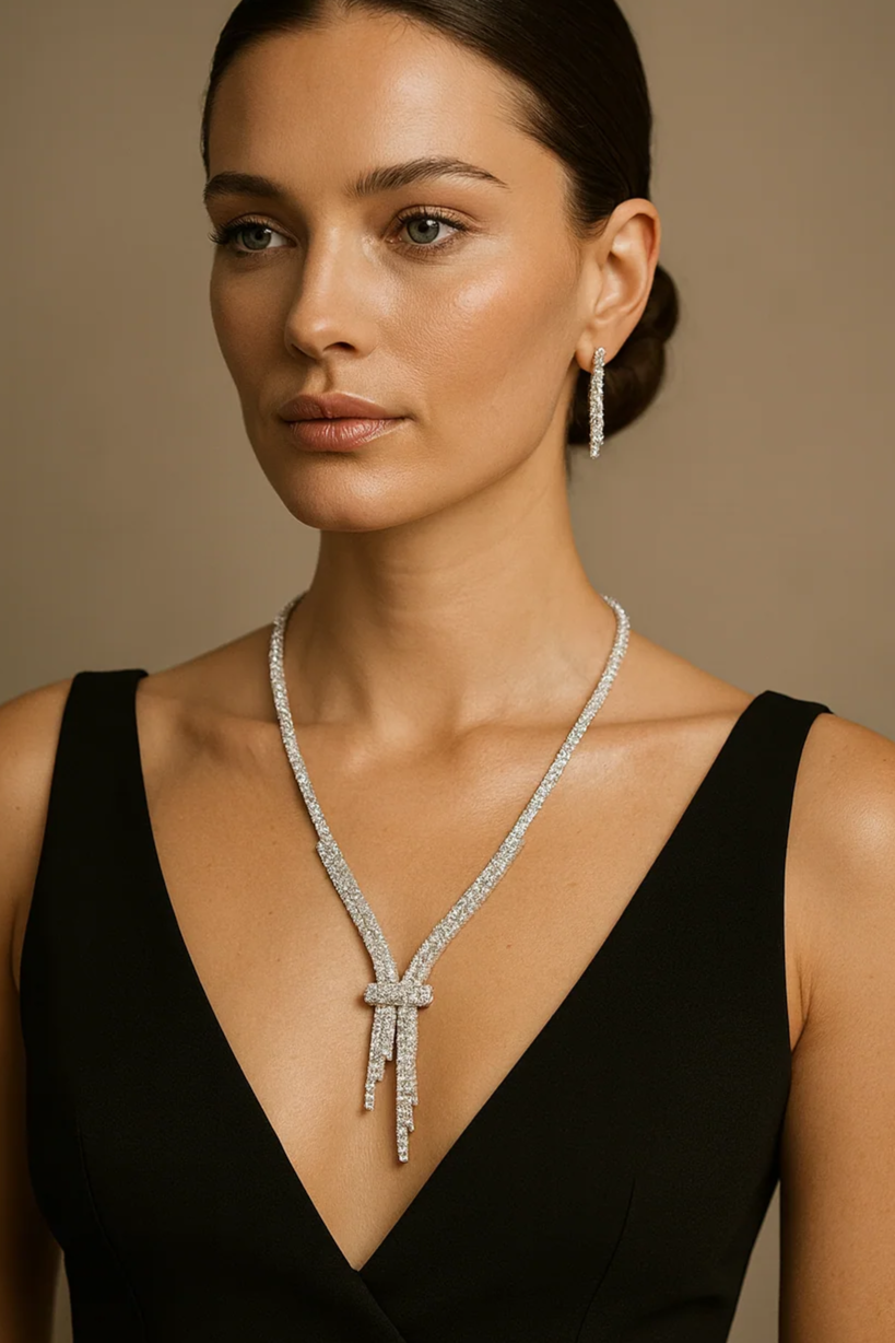 Women's Wedding Jewelry Set: Regal Radiance Necklace with Earrings Set
