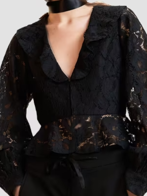 Lace V-Neck Peplum Blouse