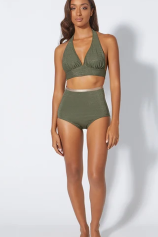 Bellina High Waist Bikini Bottoms Green Stripes