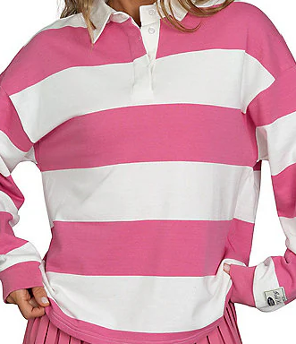 Striped Rugby Collared Neck Long Sleeve Top