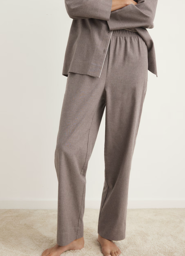 COTTON FLANNEL PANTS WITH CONTRASTING PIPING