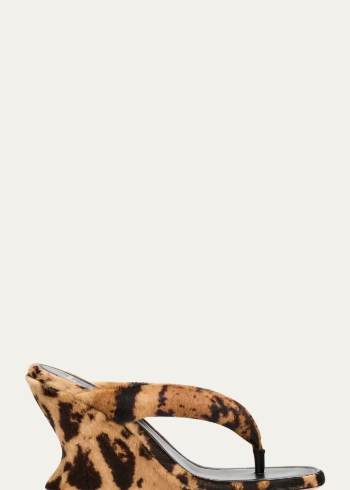 90mm Gaeta Calf Hair Wedge Thong Sandals