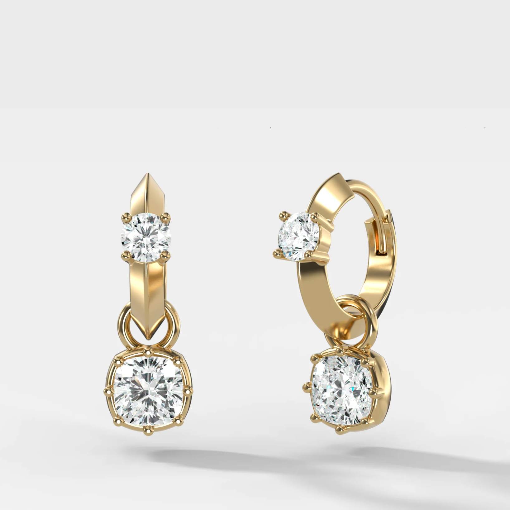 Knife Edge Huggies with Square Cushion Cut Diamonds