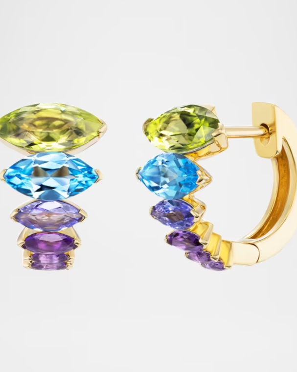 Arashi Huggie Earrings with Multicolor Stones
