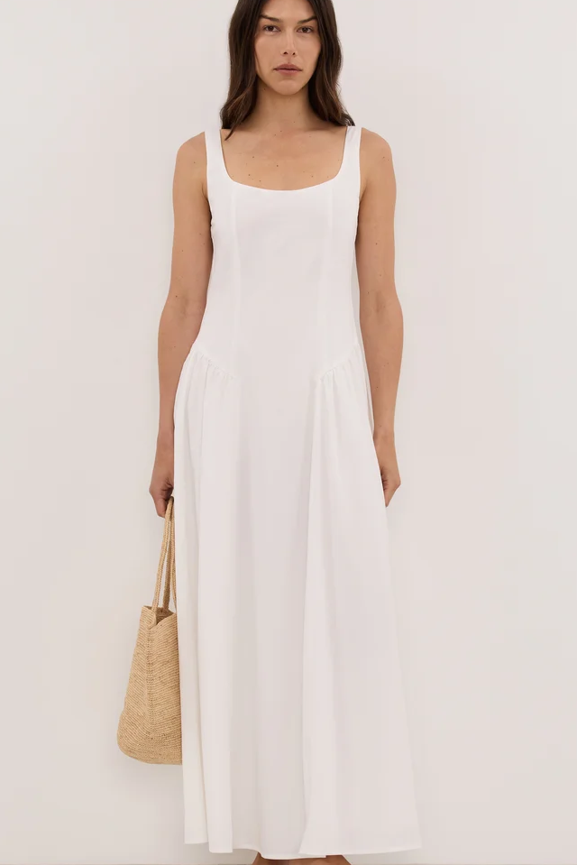 Elorin White Cotton Midi Dress