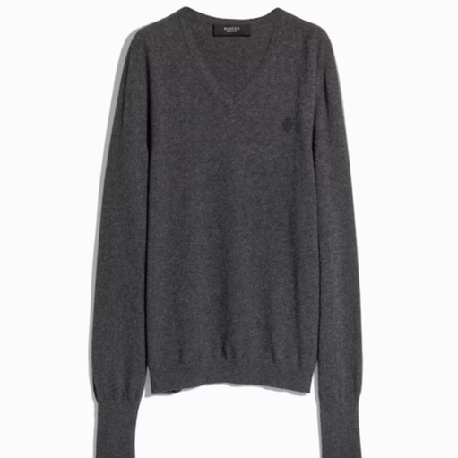 Knit cashmere sweater with embroidery