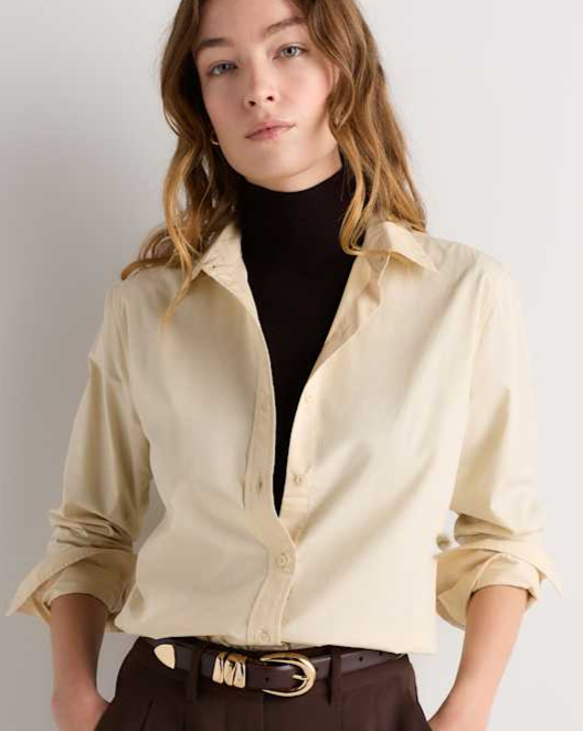 Cashew Beige 100% Organic Cotton Poplin Long Sleeve Shirt
