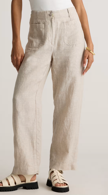 100% European Linen Patch Pocket Wide Leg Pants