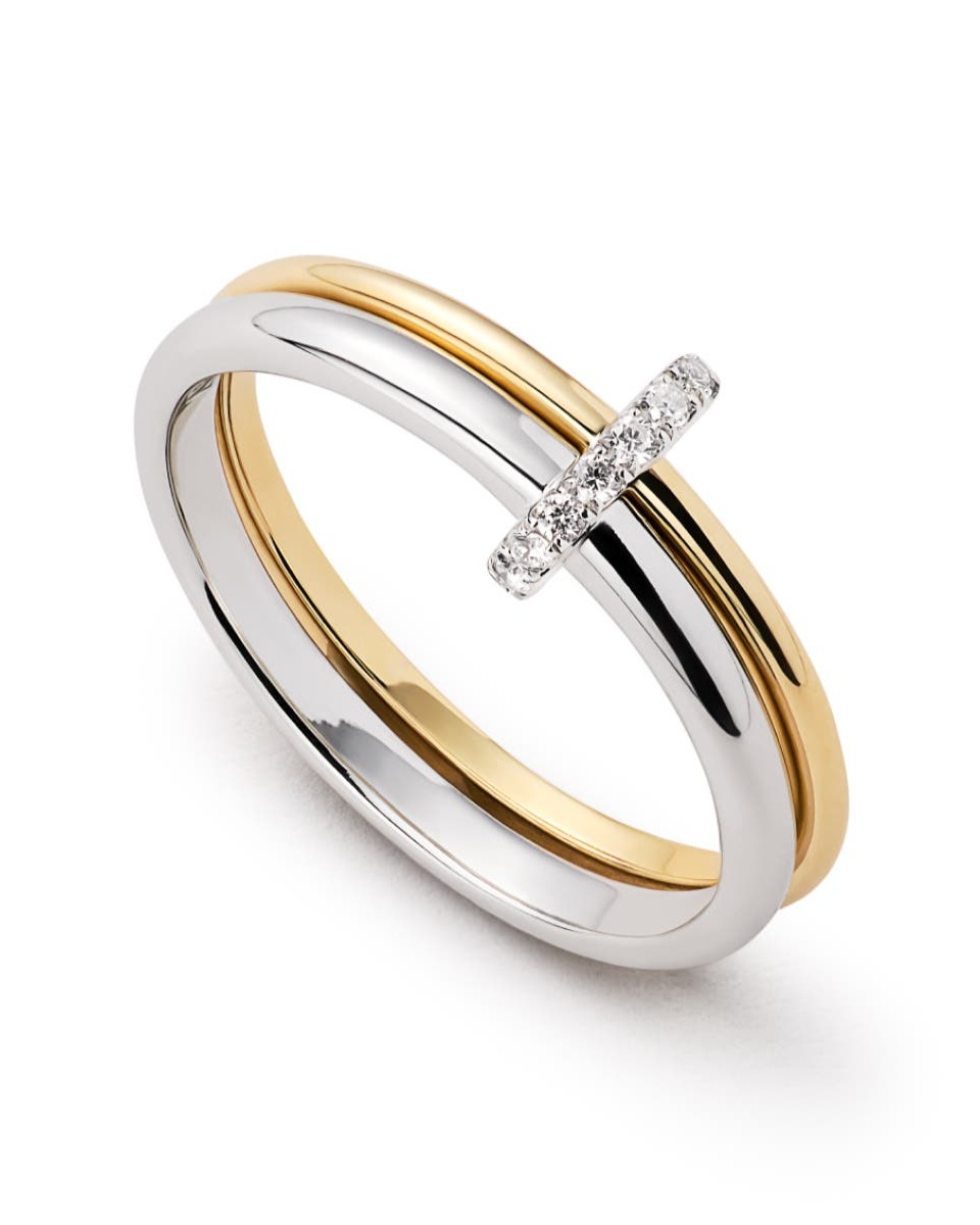 Solid Yellow Gold - Two Tone Diamond Link Ring