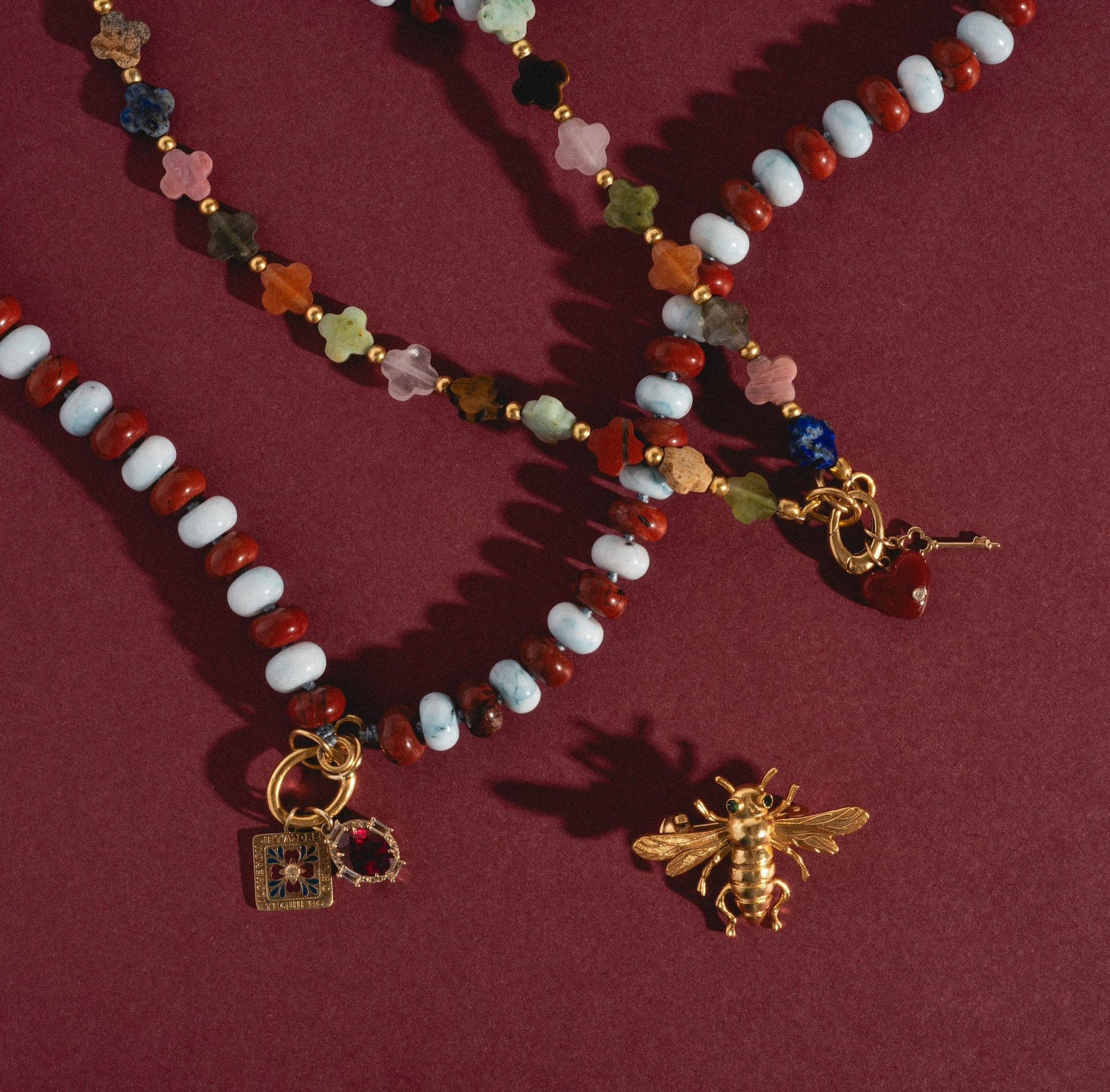 Beaded Gemstone Charm Holder Necklace