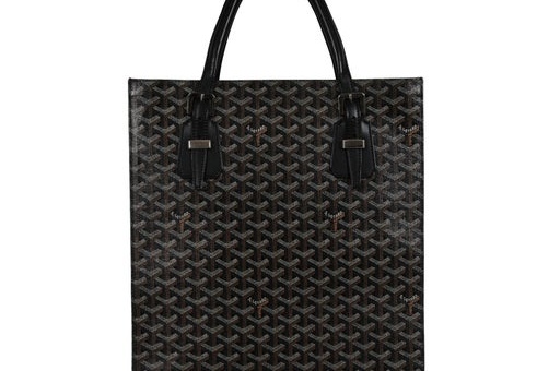 Goyard Comores GM Tote Bag Black Leather Coated Canvas Travel Carry On Everyday
