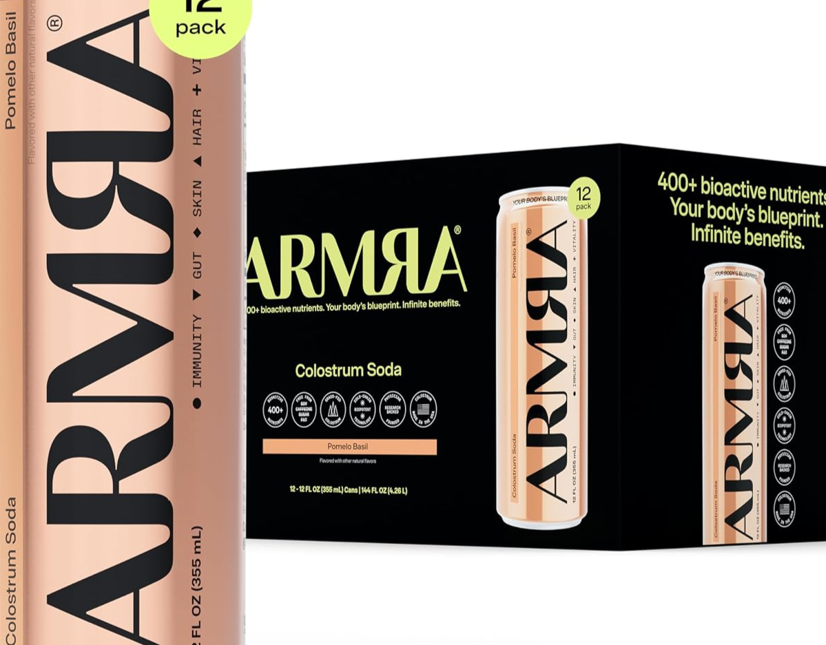 ARMRA Colostrum Soda, Pomelo Basil, 12-Pack