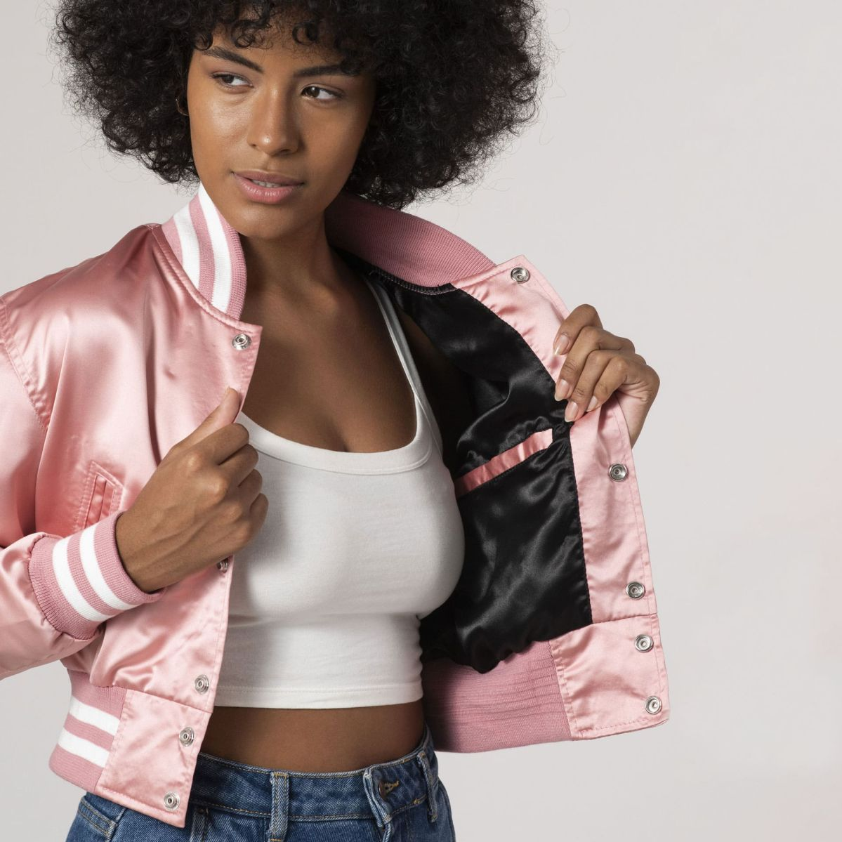 Varsity Base Pink Satin Crop Top Jacket