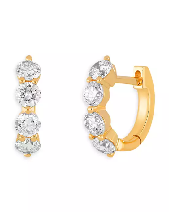 14K Yellow Gold Diamond Huggie Hoop Earrings