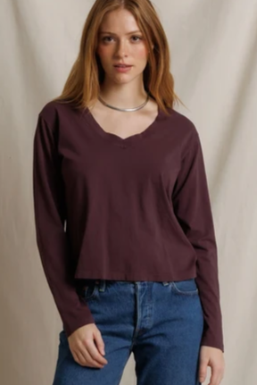 Hendrix Long Sleeve Crispy Cotton V Neck Tee