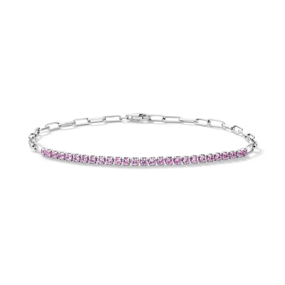 Helzberg Lab-Created Pink Sapphire Paperclip Bracelet in Sterling Silver