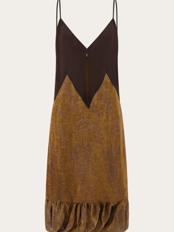 Satin and linen slip dress