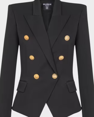 6-Button Fitted Wool Blazer