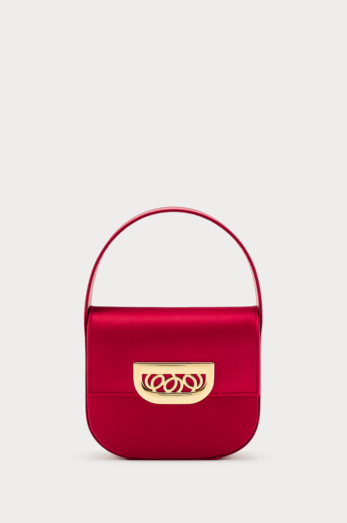 Red satin handbag with golden latch