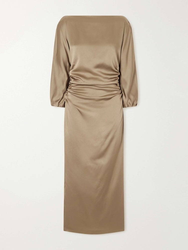 Ezra ruched satin midi dress