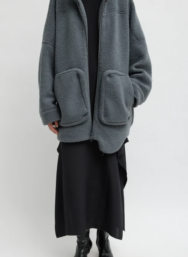 Cozy Fleece Cubic Zip Up Bomber
