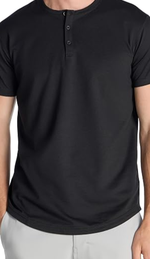 Drop-Cut Henley Shirts for Men, 3-Button Short Sleeve Tee