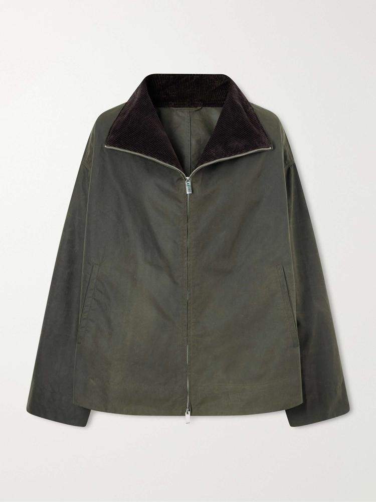 Corduroy-trimmed waxed-cotton jacket