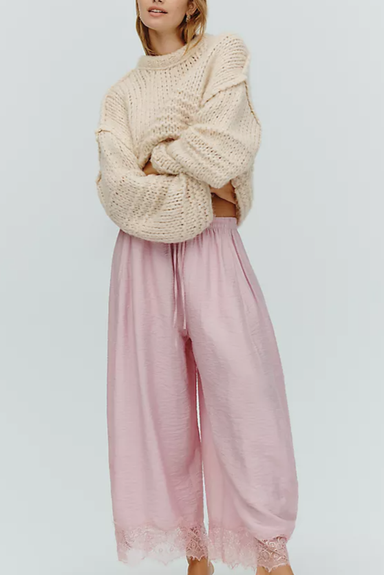 By Anthropologie Reverie Lace Trim Tapered Pants