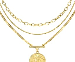 Gold Plated Layered Necklace for Women, Pendant Choker