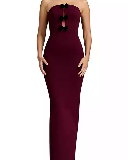 Everly Strapless Sheer-Inset Bow Gown
