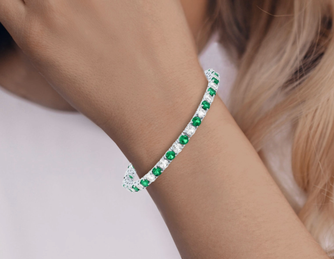 Lab-Created Emerald & White Sapphire Bracelet in Sterling Silver