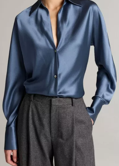 Silk Bias Long-Sleeve Blouse