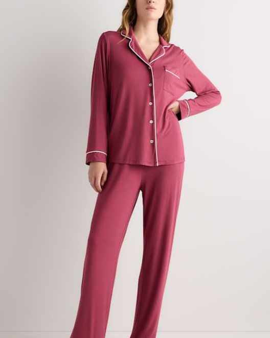 Faded Maroon Bamboo Jersey Long Sleeve Pajama Set