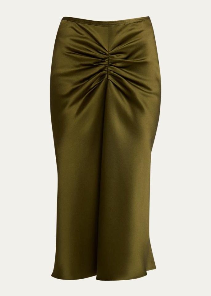 BERGDORF GOODMAN VICTORIA BECKHAM BELA GATHERED WAIST SATIN MIDI SKIRT