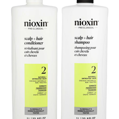 Nioxin System 2 Scalp Therapy Conditioner And Cleanser Shampoo For Natural Hair With Progressed Thinning Liter Duo