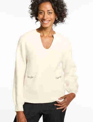 Horsebit Split Neck Sweater