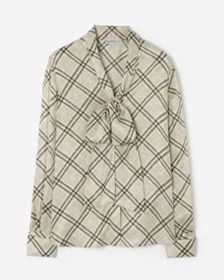 BURBERRY CHECK SILK BLEND SCARF BLOUSE