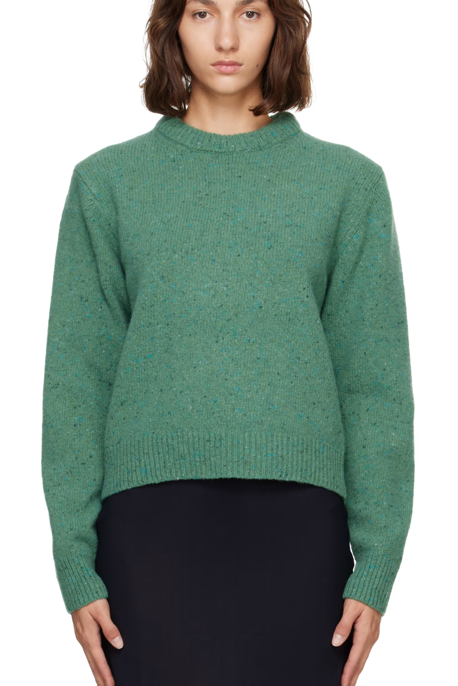 Róhe Green Fitted Mouliné Crewneck Sweater