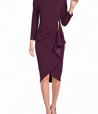 Donna Karan 3/4 Sleeve Boat Neck Draped Waist Scuba Crepe Dress