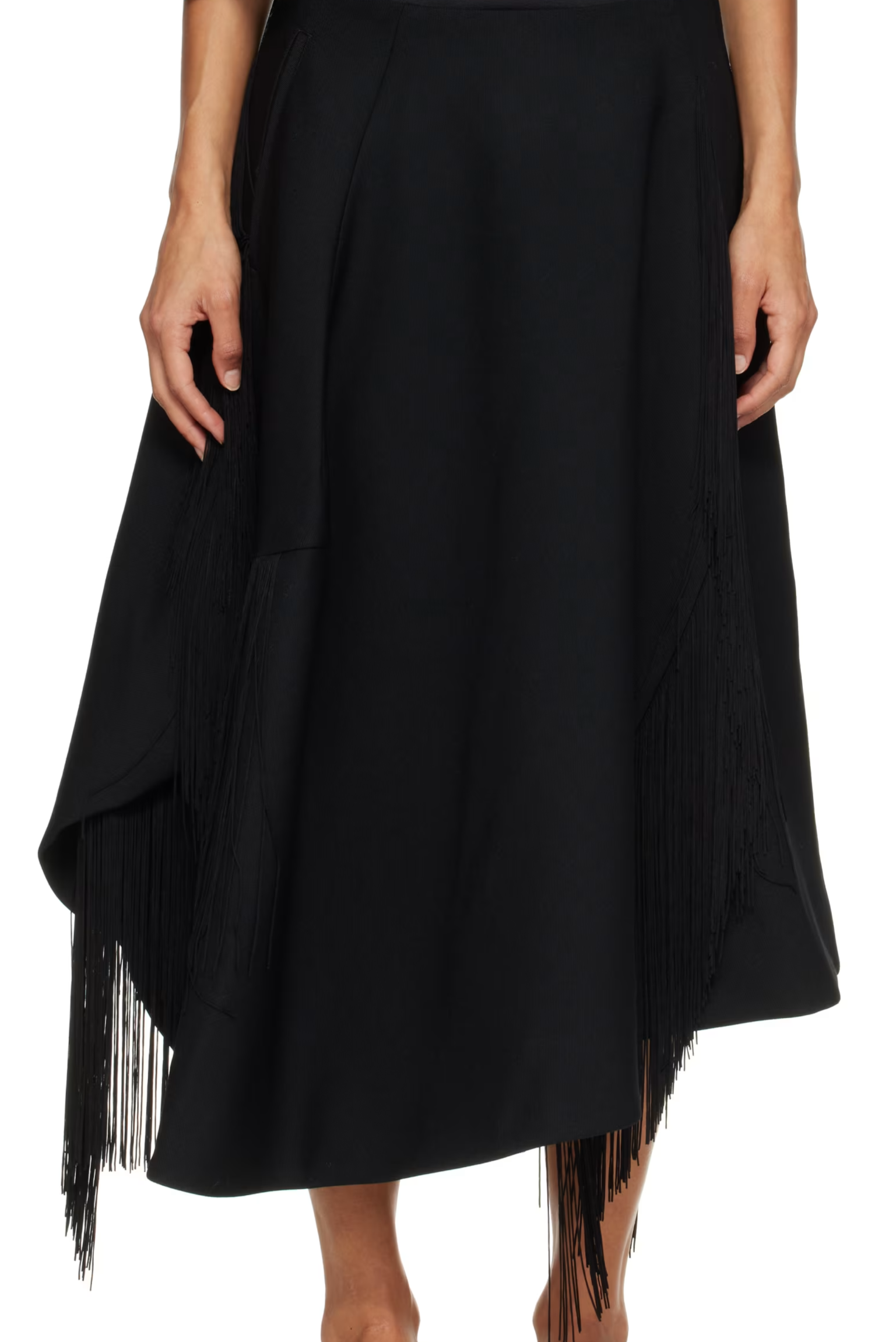 Black Fringe Midi Skirt