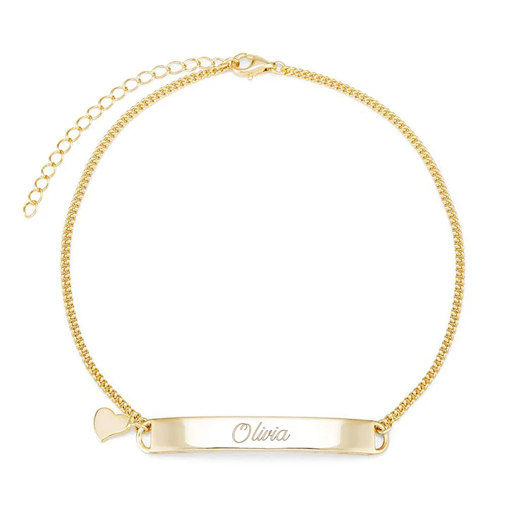 Engravable Name Bar Heart Charm Anklet
