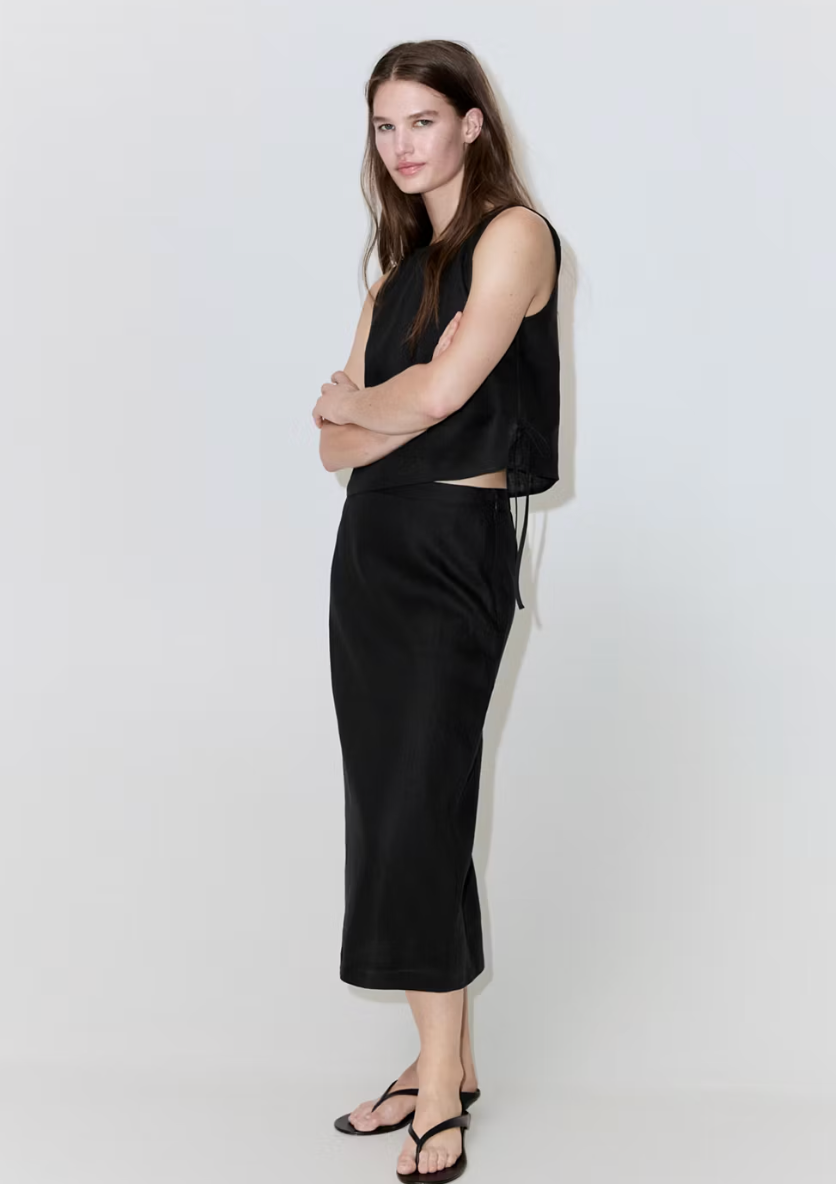MANGO Linen midi skirt