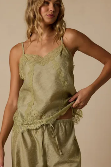 Dreamland Sage Satin Lace Cami