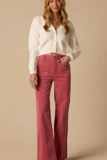 Sav Dusty Rose Wide-Leg Corduroy Jeans
