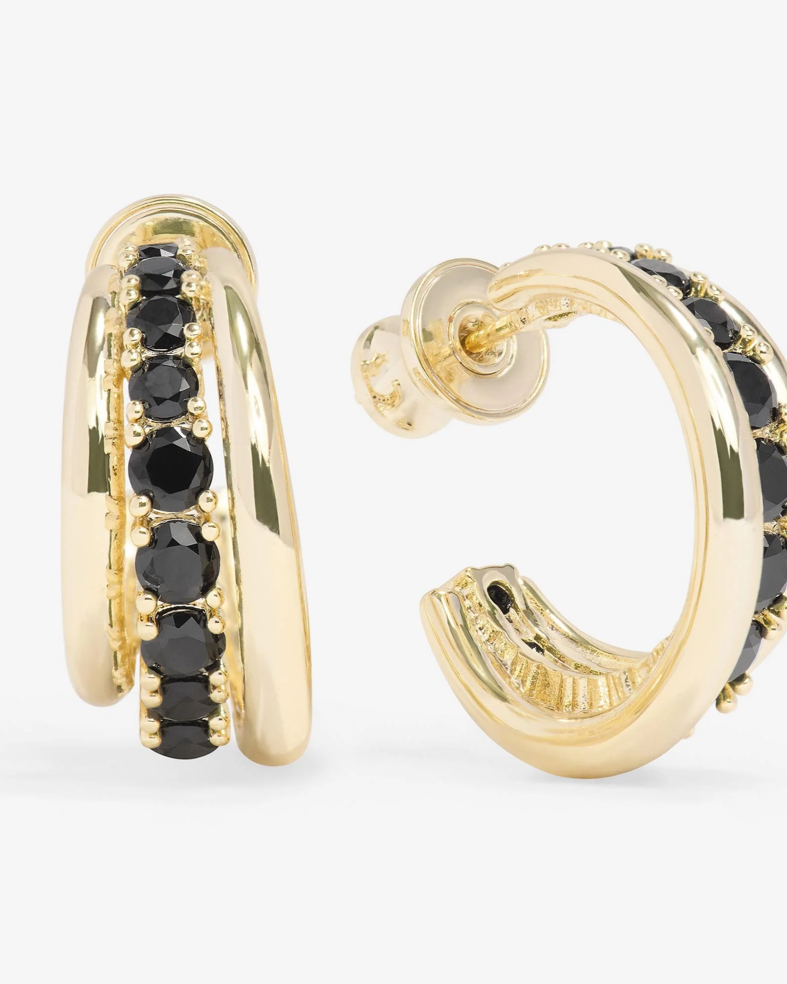 "Oh She Fancy" Smooth & Diamond Hoops - Gold|Black Diamondettes