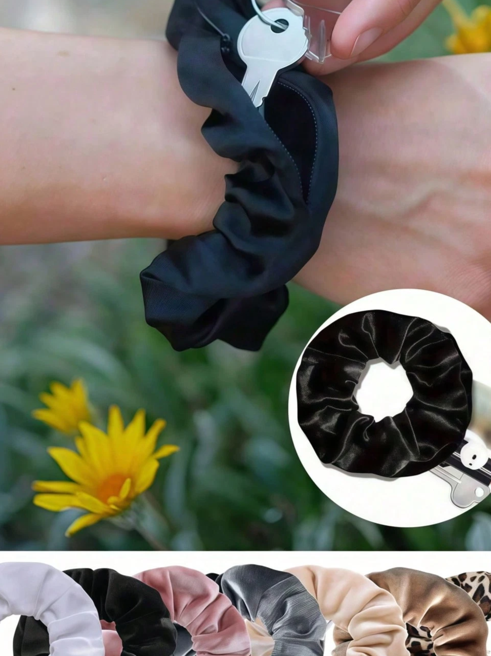 Velour Pocket Scrunchies Hidden Zipper Stash Hair Tie Ponytail Holder 1pc