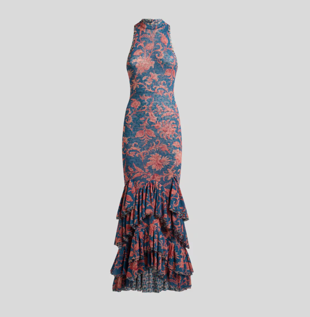 Etro STRETCH TULLE LONG DRESS WITH FLORAL MOTIF