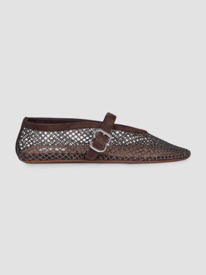 Rhinestone-Mesh Buckle-Strap Ballet Flats
